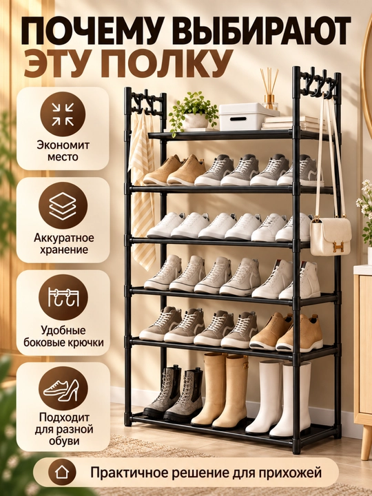 Полка для обуви, 5-ярусный органайзер для обуви, крючковая полка, 152 см
