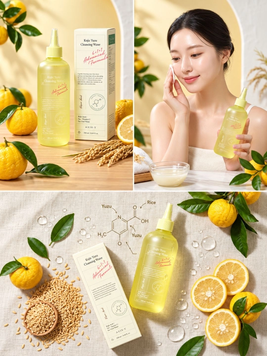 AXIS-Y Kojic Yuzu очищающая вода для лица с экстрактом юдзу и витамином C, 250 мл