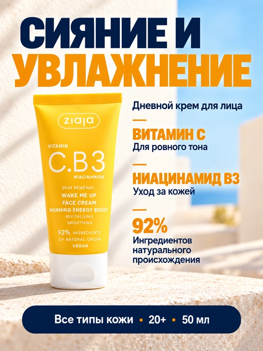 Крем для лица с витамином C Ziaja Vitamin C.B3 Wake Me Up, с ниацинамидом, 50 мл