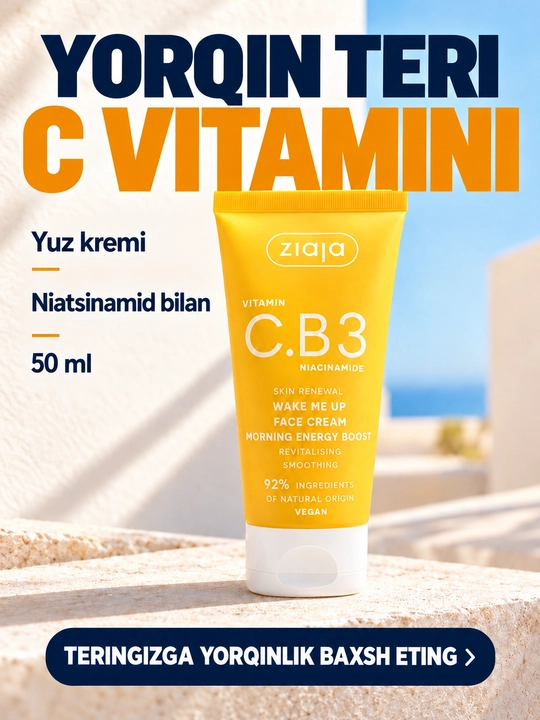 C vitaminli yuz kremi Ziaja Vitamin C.B3 Wake Me Up, niatsinamidli, 50 ml - 