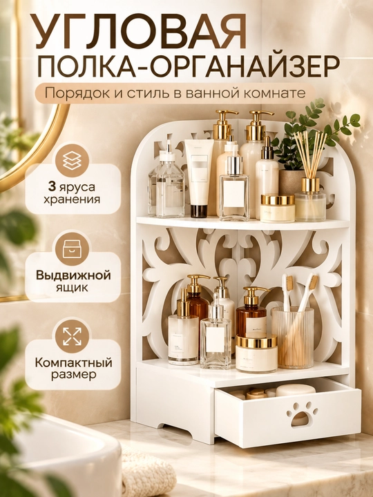 Kosmetika uchun organayzer, 3 qavatli pardoz buyumlari javoni, tortmali, oq - 
