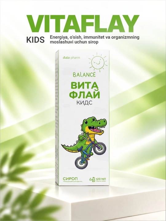 Vitafly Kids – L-karnitin, Q10 va vitaminlar energiya va o‘sish uchun, sirop, 120 ml