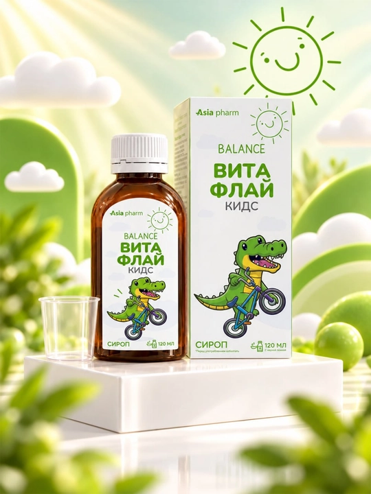 Vitafly Kids – L-karnitin, Q10 va vitaminlar energiya va o‘sish uchun, sirop, 120 ml
