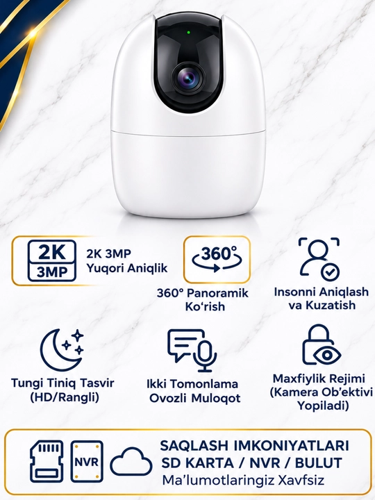 Wi-Fi kamera Imou Ranger 2 3MP 2K, aqlli kuzatuv, tungi rejim, 360° burish imkoniyati