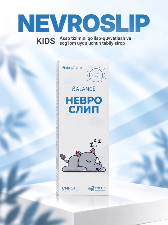 Nevroslip, melissa, passiflora, moychechak va asal bilan uyqu uchun, sirop 150 ml