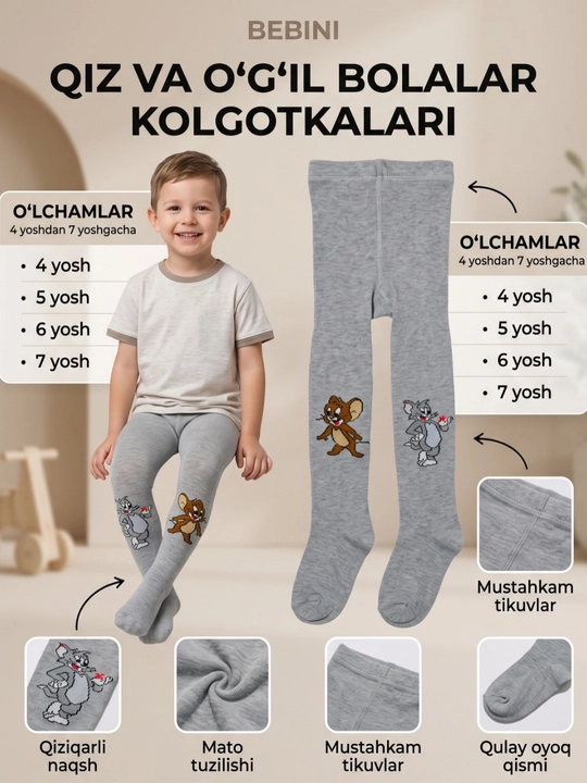 Qizlar va o'g'il bolalar uchun bolalar taytlari, maktab va bog'cha uchun paxta,kuz va qish