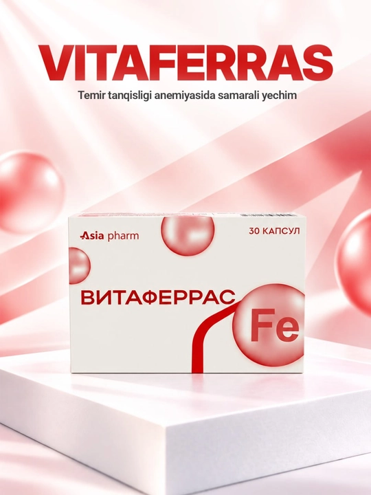 Vitaferras – temir, foliy kislotasi, B12 va sink bilan kompleks, 30 kapsulalar
