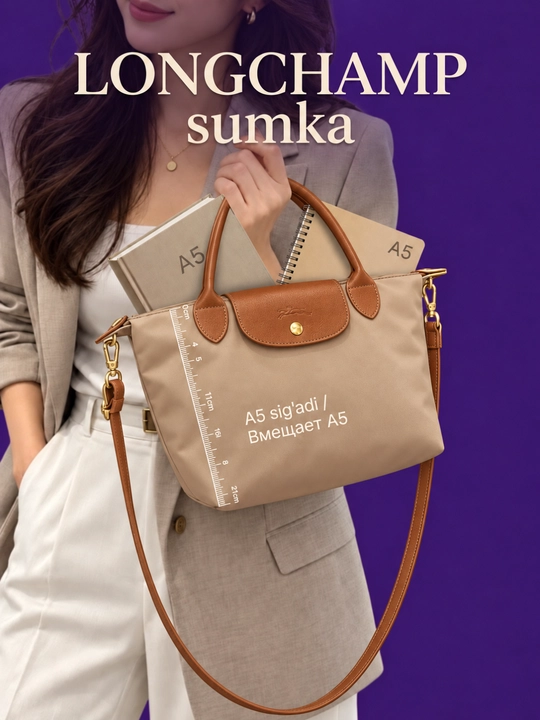 Ayollar uchun Longchamp uslubidagi sumka, oq longchamp katta razmer, kross-bodi, sumka