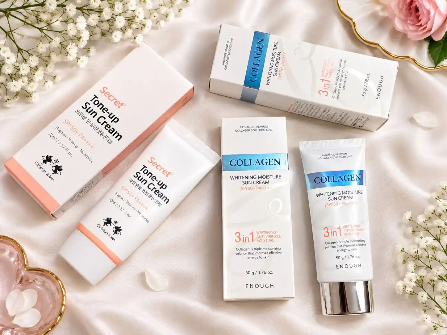 Koreyani quyoshdan hiimoyalovchi krem,yuz uchun Enough 3 tasi 1 da SPF50 PA+++, kollagenli