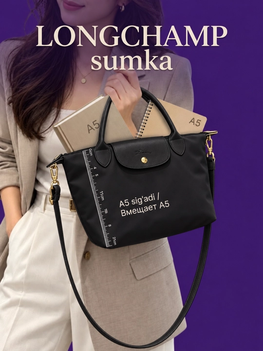 Ayollar uchun Longchamp uslubidagi sumka, oq longchamp katta razmer, kross-bodi, sumka