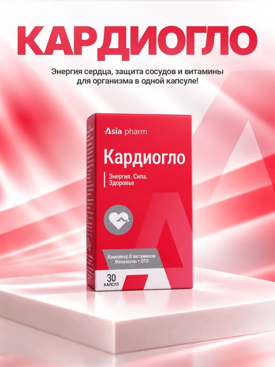 Кардиогло, коэнзим Q10, женьшень и витамины группы B для сердца, 30 капсул - 