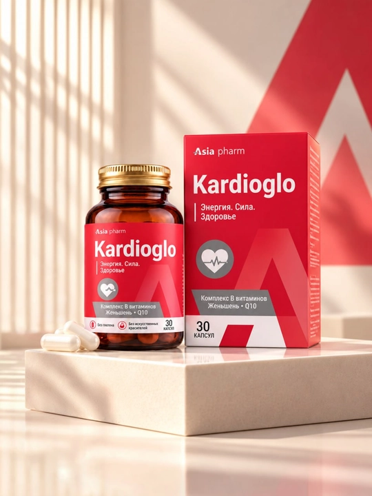 Kardioglo, Q10 koenzimi, yurak uchun jenshen va B guruhi vitaminlari, 30 ta kapsula