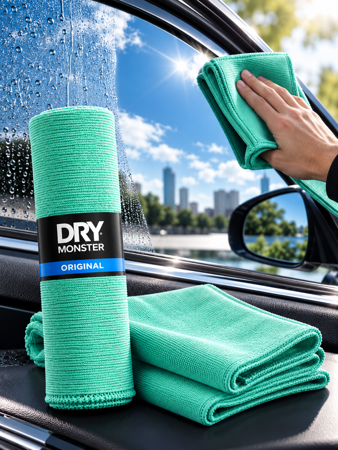 Микрофибра для стекол автомобиля Dry Monster 35x35, тряпка для стекла машины