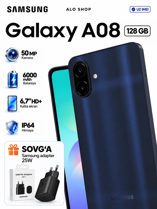 Smartfon Samsung Galaxy A08, 6/128 GB, 50 MP kamera, 6000 mAh - 