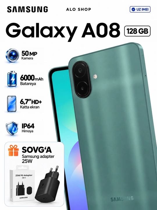 Smartfon Samsung Galaxy A08, 6/128 GB, 50 MP kamera, 6000 mAh - 