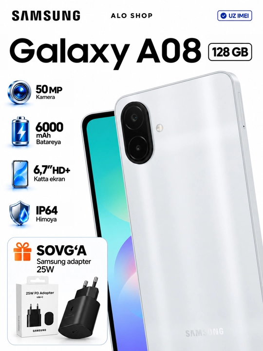 Smartfon Samsung Galaxy A08, 6/128 GB, 50 MP kamera, 6000 mAh - 