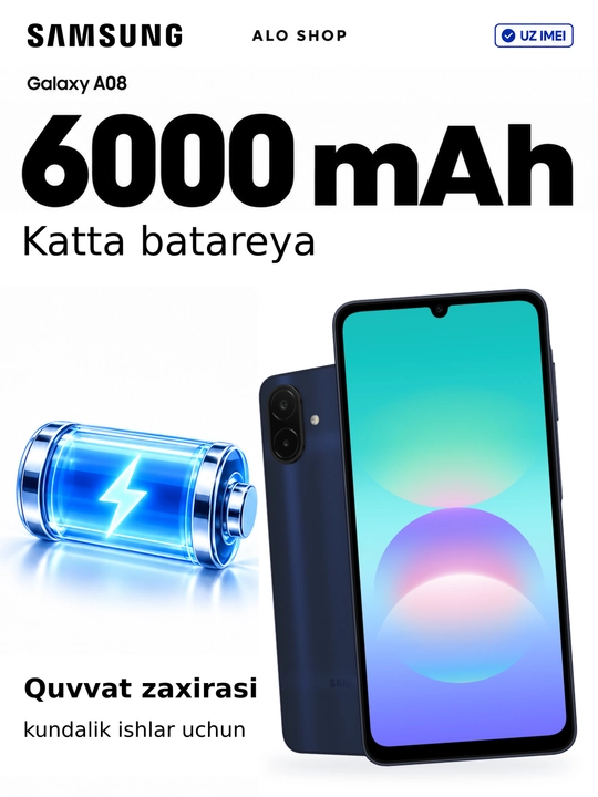 Smartfon Samsung Galaxy A08, 6/128 GB, 50 MP kamera, 6000 mAh