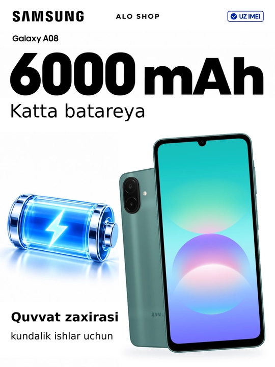 Smartfon Samsung Galaxy A08, 6/128 GB, 50 MP kamera, 6000 mAh