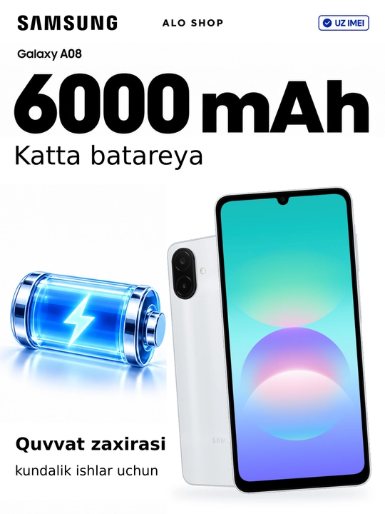 Smartfon Samsung Galaxy A08, 6/128 GB, 50 MP kamera, 6000 mAh