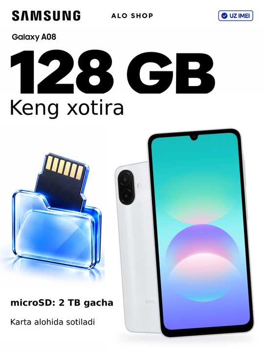 Smartfon Samsung Galaxy A08, 6/128 GB, 50 MP kamera, 6000 mAh