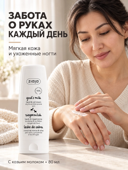 Крем для рук и ногтей Ziaja с козьим молоком, для сухой и зрелой кожи рук, 80 мл