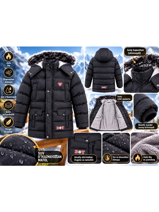 Bolalar uchun qishki kurtka, kurtka 8 -12 yosh - 