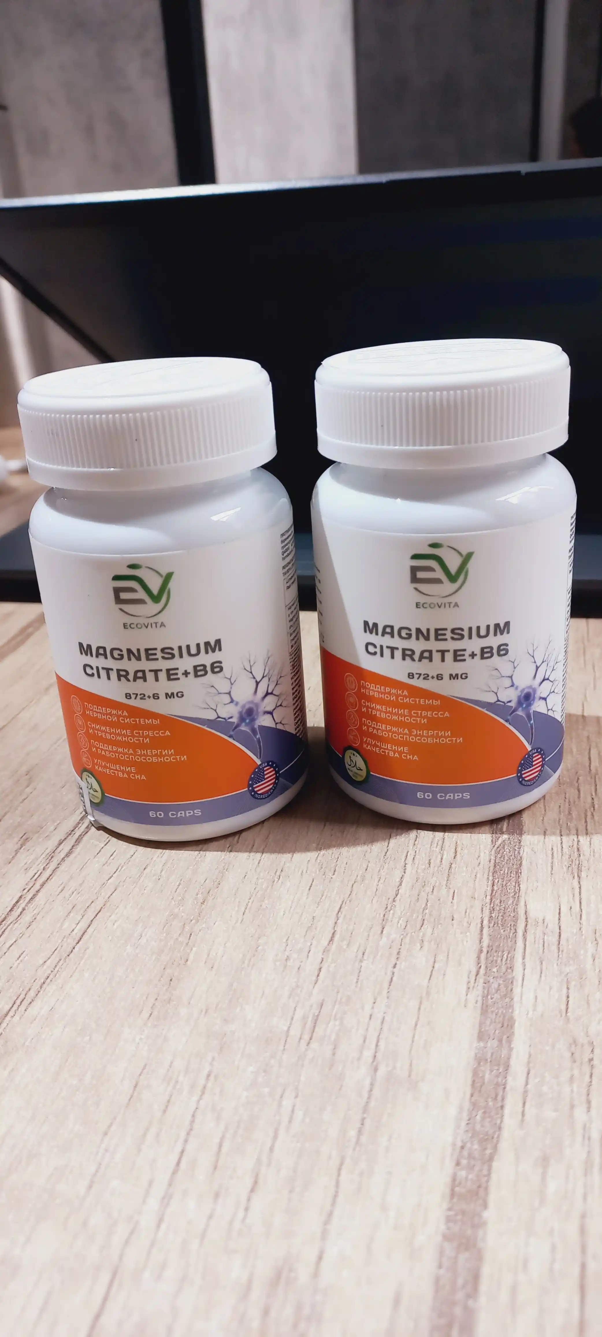 ECOVITA Magniy sitrat + B6 872 + 6 mg — asab tizimi uchun, 60 kapsula