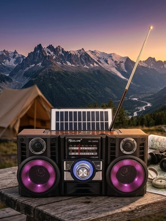 Portativ radio qabul qilgich, FM/AM/SW, Bluetooth, USB va quyosh paneli bilan