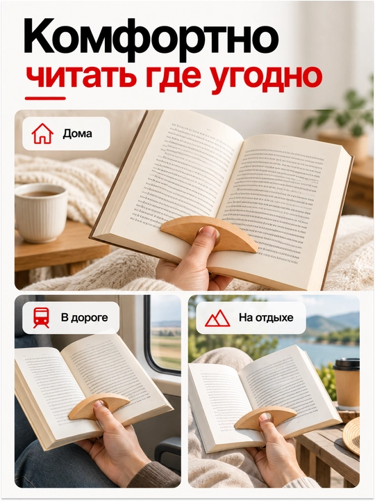 Kitob sahifalari uchun ushlagich, bir qo‘lda o‘qish uchun moslama