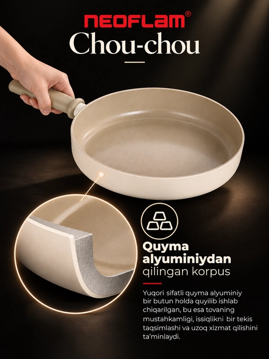 Neoflam Chou Chou tova 24 sm, keramik yopishmaydigan qoplama, induksiya uchun mos