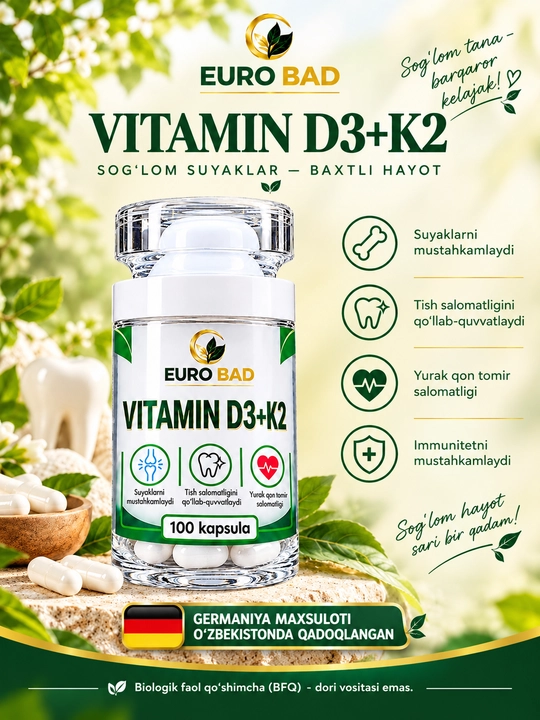 Vitamin D3+K2 100 капсул - 