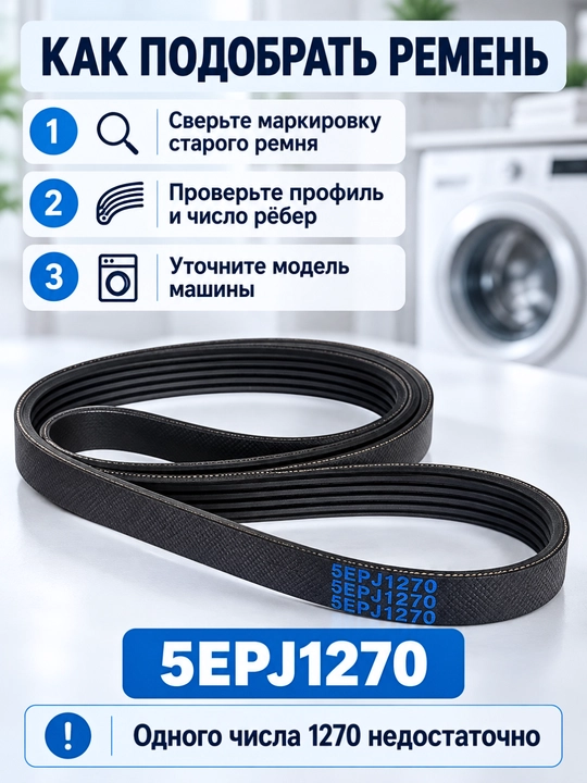 Ремень для стиральной машины 5EPJ1270, 1270 J5, эластичный приводной, 5 рёбер