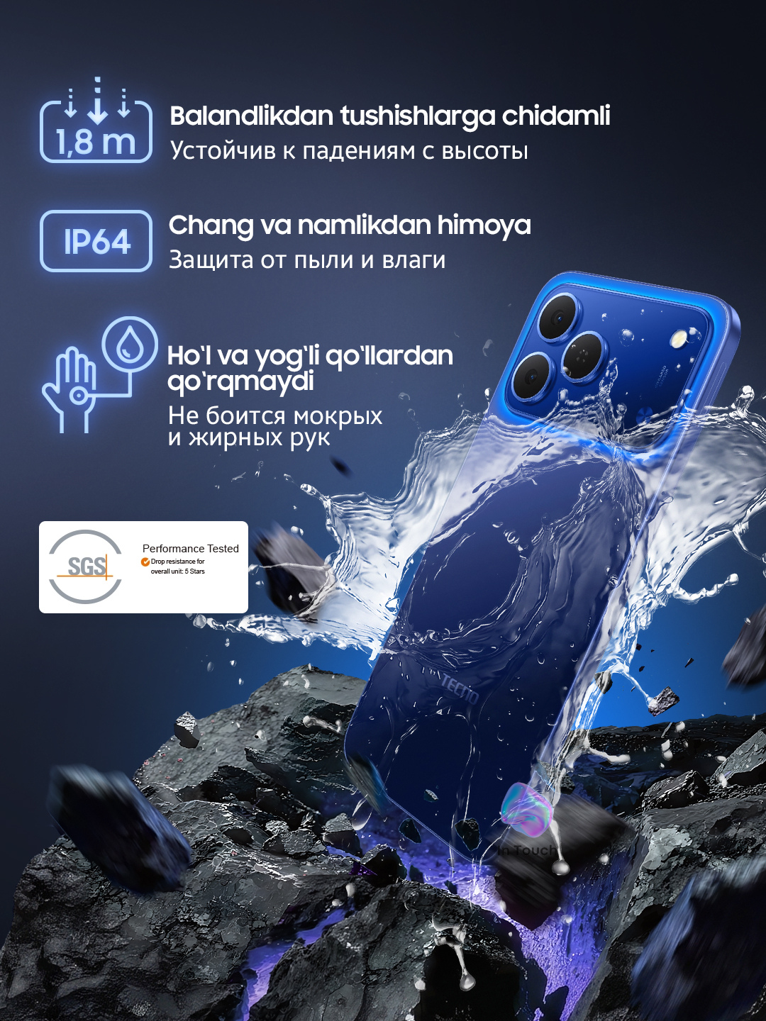 TECNO Spark 50 smartfoni, 4/128 GB, 6700 mAs batareyali telefon