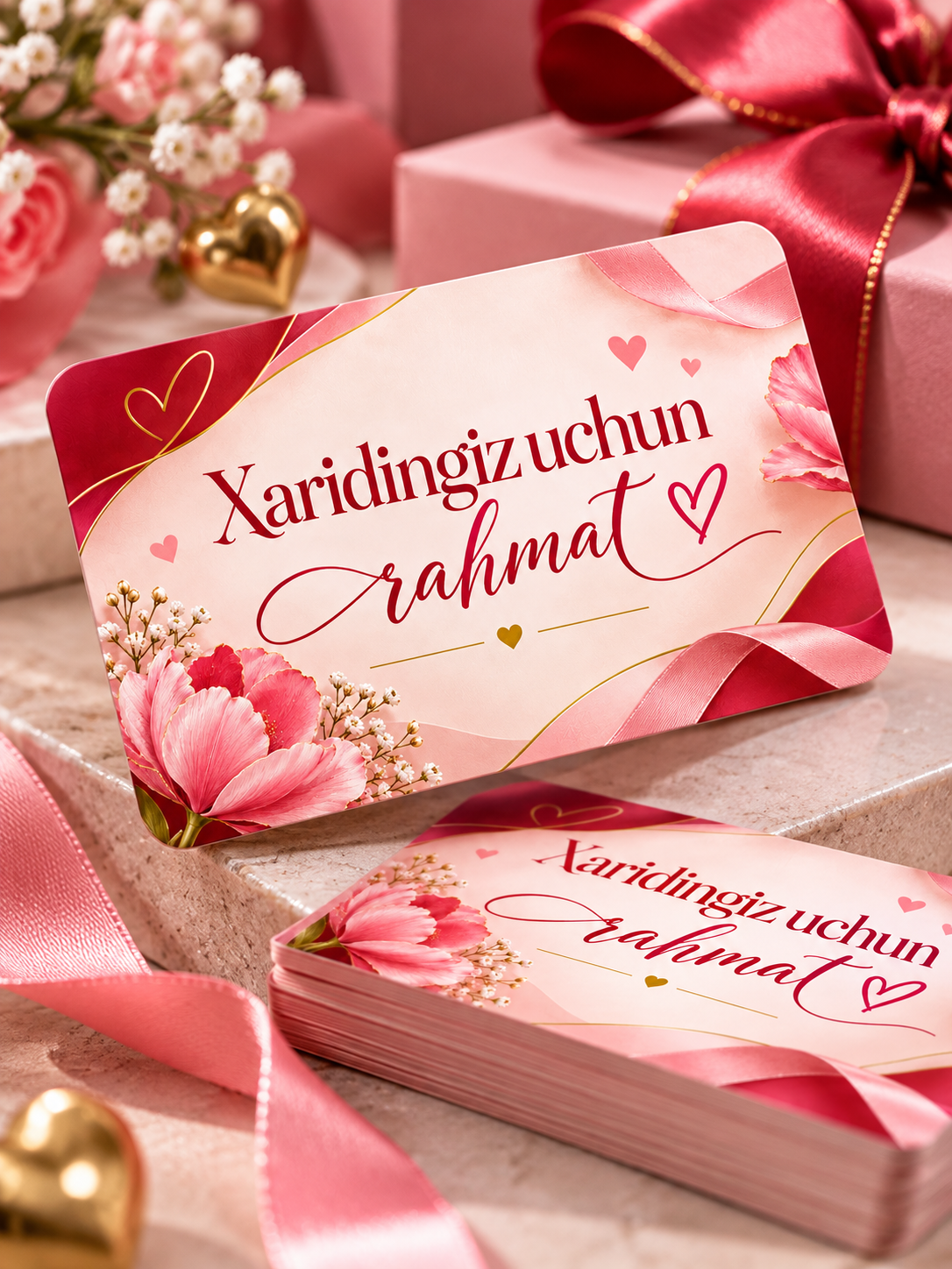 Xarid uchun rahmat kartochkasi, buyurtmalar uchun minnatdorchilik kartasi, 86×54 mm - 