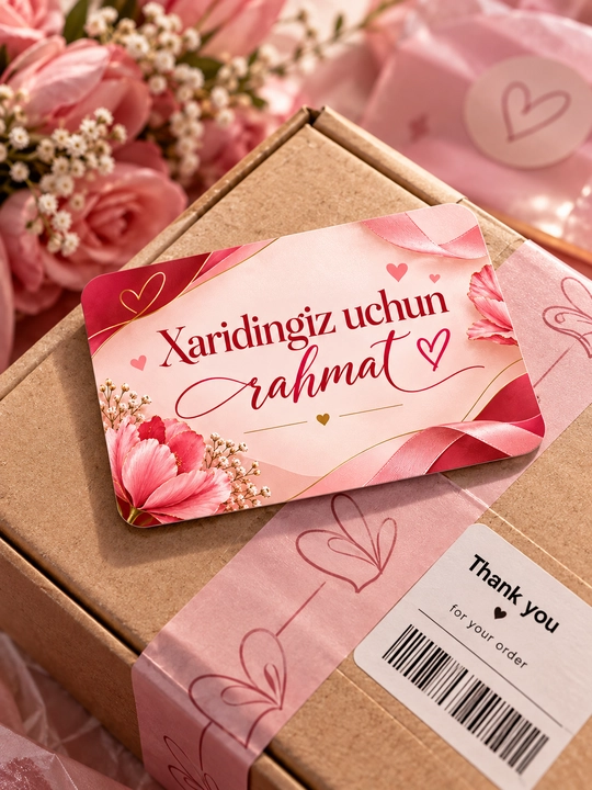 Xarid uchun rahmat kartochkasi, buyurtmalar uchun minnatdorchilik kartasi, 86×54 mm