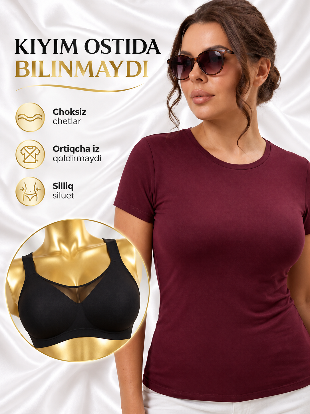 Ayollar ichki kiyimi katta o‘lchamli siynaband, choksiz, suyaklarsiz, 4XL-7XL giant topik