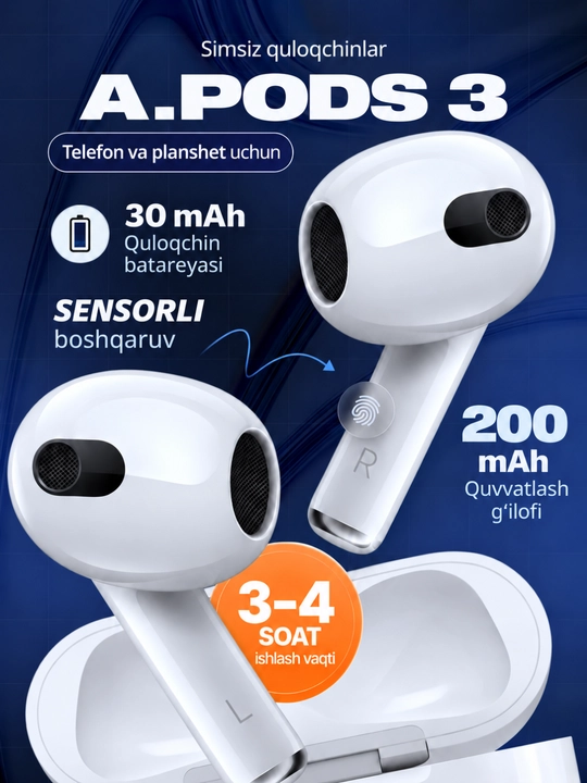 Simsiz quloqchinlar Pods 2 Pro, 3 Pro, Pro, 4, sensorli Bluetooth naushnik iPhone Android - 