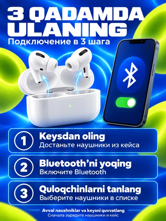 Pods 3, 4, Pro, Pro 2 simsiz sensorli Bluetooth quloqchinlar, iPhone va Android uchun