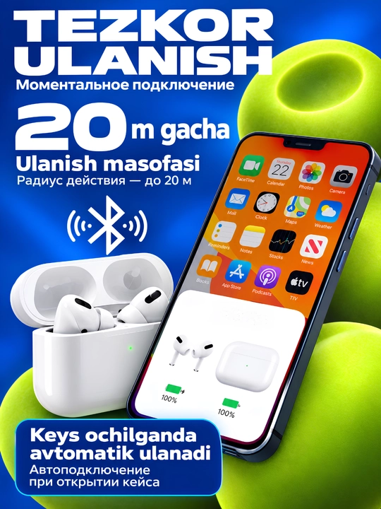 Pods 3, 4, Pro, Pro 2 simsiz sensorli Bluetooth quloqchinlar, iPhone va Android uchun