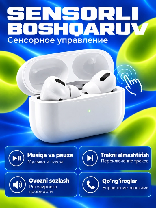 Pods 3, 4, Pro, Pro 2 simsiz sensorli Bluetooth quloqchinlar, iPhone va Android uchun