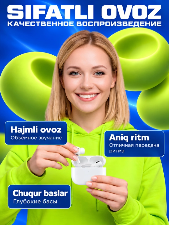 Pods 3, 4, Pro, Pro 2 simsiz sensorli Bluetooth quloqchinlar, iPhone va Android uchun