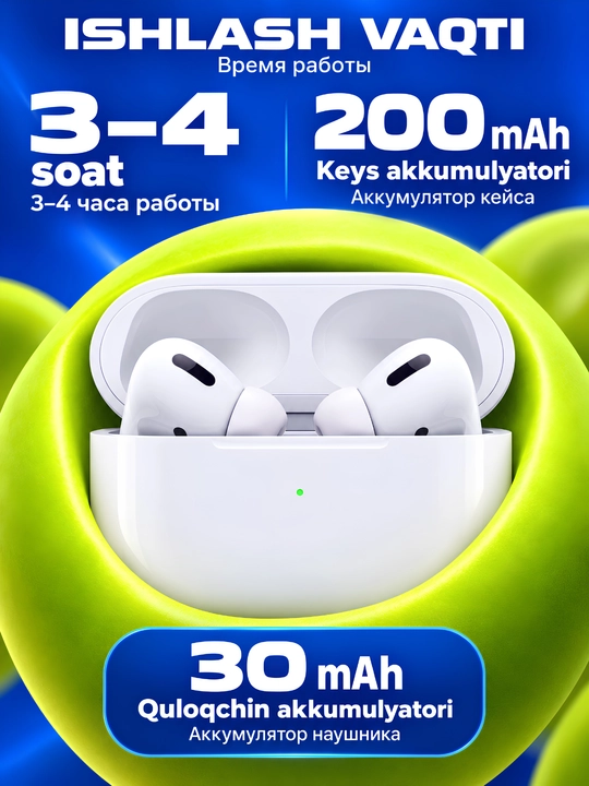 Pods 3, 4, Pro, Pro 2 simsiz sensorli Bluetooth quloqchinlar, iPhone va Android uchun