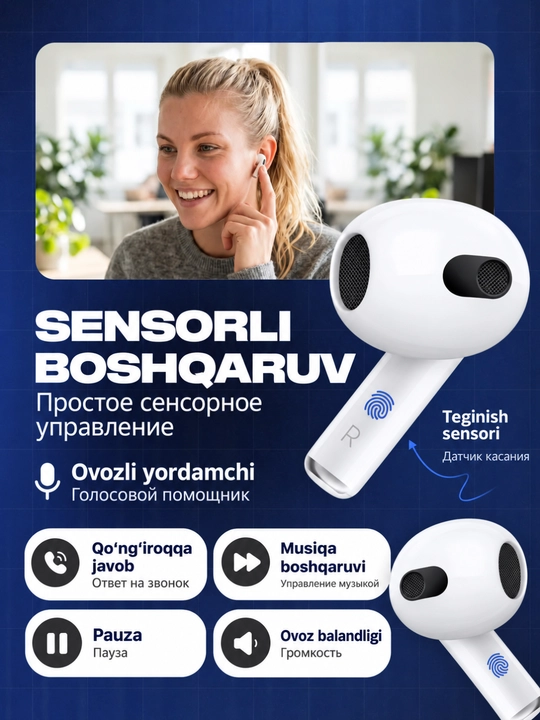 Simsiz quloqchinlar Pods 2 Pro, 3 Pro, Pro, 4, sensorli Bluetooth naushnik iPhone Android