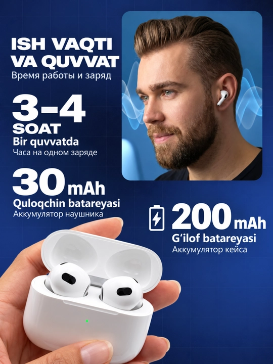Simsiz quloqchinlar Pods 2 Pro, 3 Pro, Pro, 4, sensorli Bluetooth naushnik iPhone Android