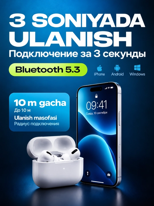 Simsiz quloqchinlar Pods 2 Pro, 3 Pro, Pro, 4, sensorli Bluetooth naushnik iPhone Android