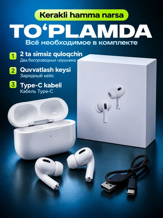 Simsiz quloqchinlar Pods 2 Pro, 3 Pro, Pro, 4, sensorli Bluetooth naushnik iPhone Android