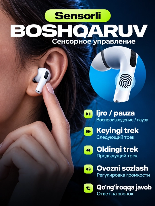 Simsiz quloqchinlar Pods 2 Pro, 3 Pro, Pro, 4, sensorli Bluetooth naushnik iPhone Android