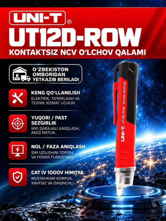 UNI-T UT12D-ROW kontaktsiz kuchlanish detektori, 24–1000 V AC, NCV, fonarli - 