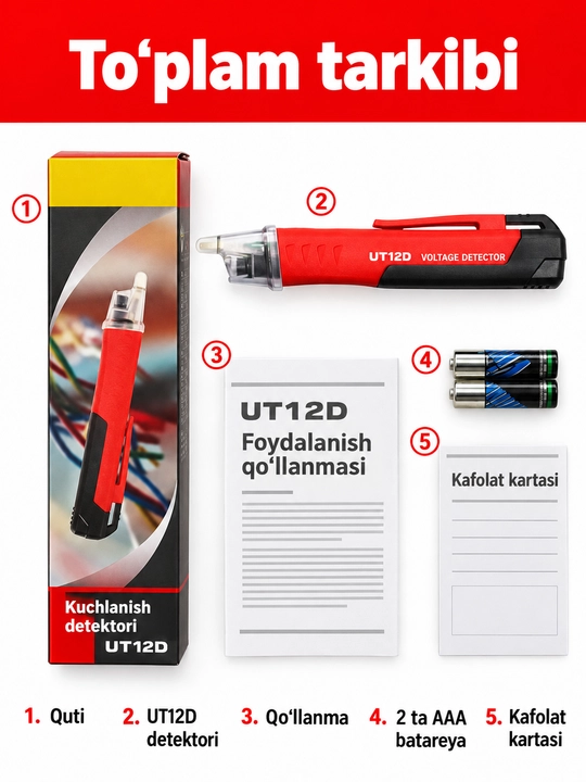UNI-T UT12D-ROW kontaktsiz kuchlanish detektori, 24–1000 V AC, NCV, fonarli