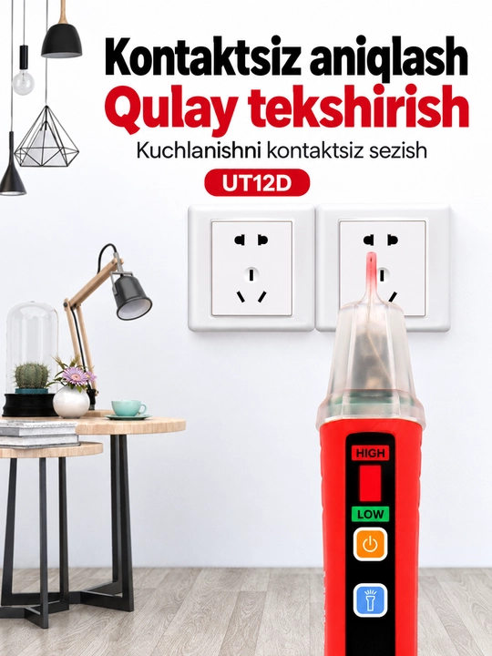 UNI-T UT12D-ROW kontaktsiz kuchlanish detektori, 24–1000 V AC, NCV, fonarli